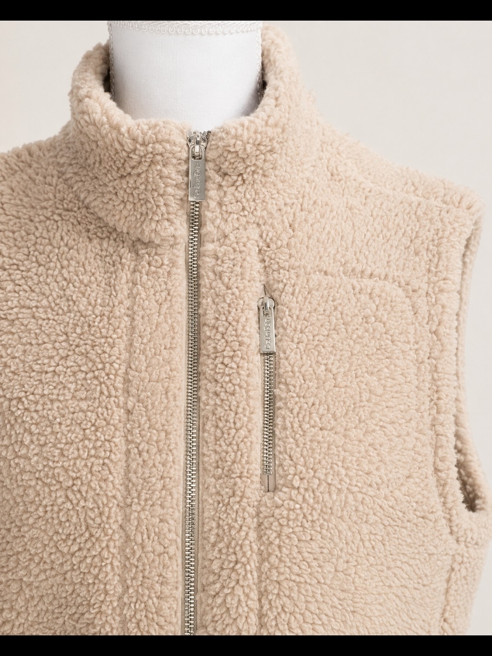 Calvin Klein Cream Sherpa Zip-Up Vest NWOT - Picture 5 of 6